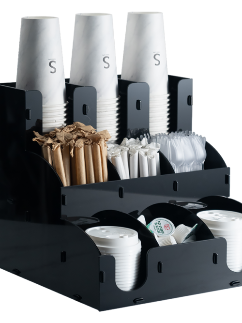 5 Detachable Coffee Condiment Station Organizer — Cups, Lids, Straws, Sugar & Sachets in One